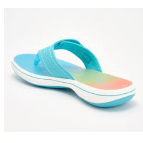 Clarks Cloud Steppers Breeze Sea Flip Flops Turquoise/Coral Ombre 🆕⌚📦🏃💨🚚 - Picture 3 of 16